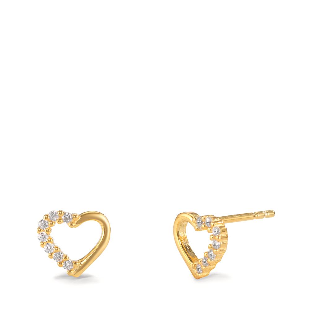 Pendientes Plata Circonita 14 piedras Amarillo Dorado Corazón Ø7.5 mm