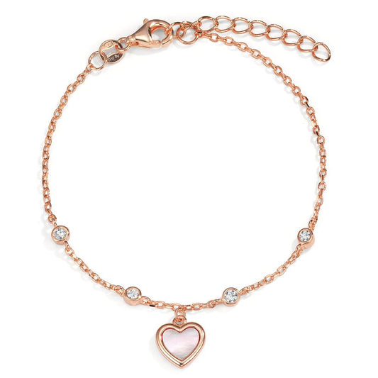 Pulsera Plata Circonita 4 piedras Rosa Dorado Madre perla Corazón 16-19 cm