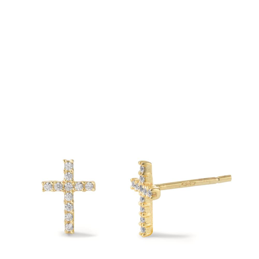 Pendientes Oro amarillo de 375/9K Circonita 22 piedras Cruz