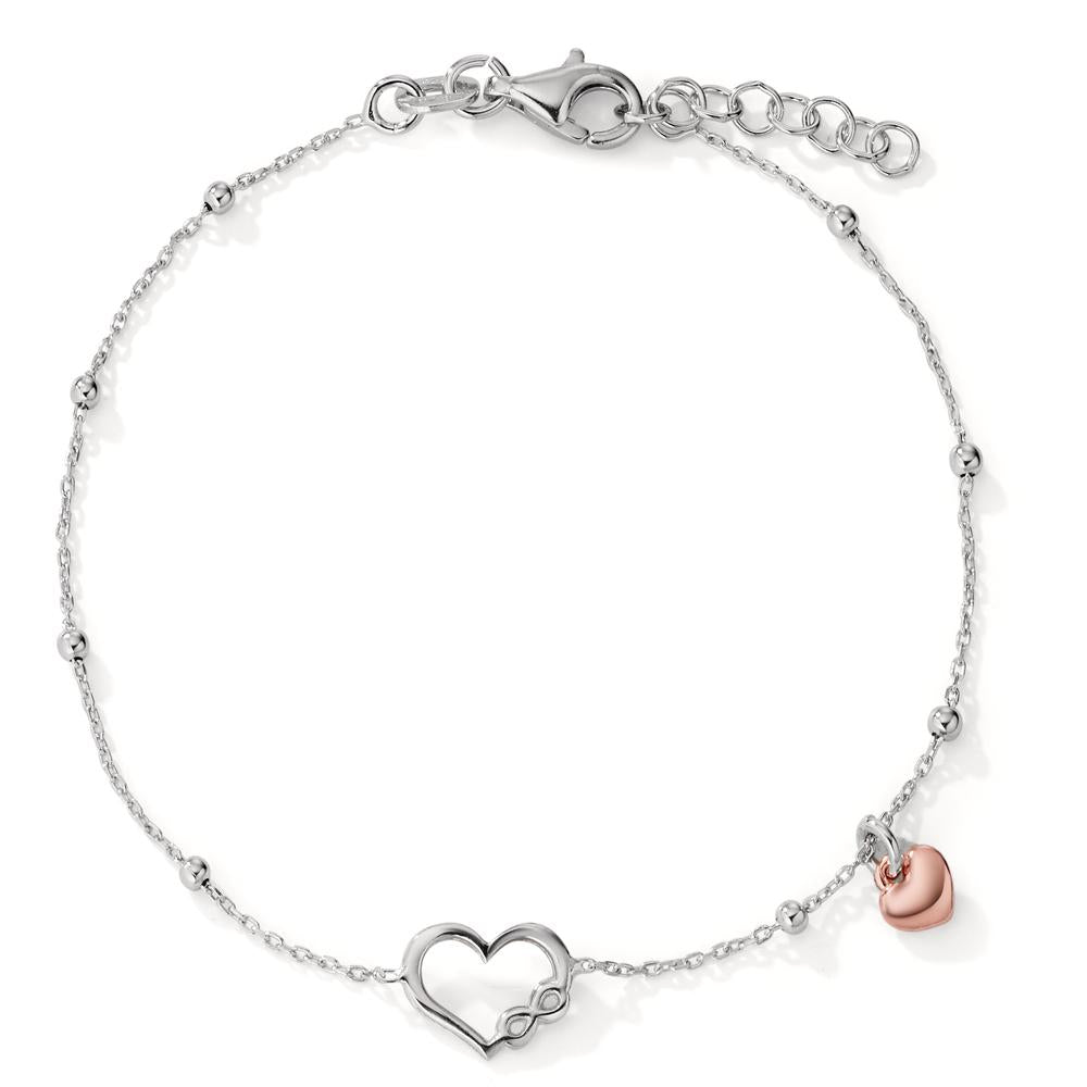 Pulsera Plata Rosa Bicolor Corazón 17-19 cm