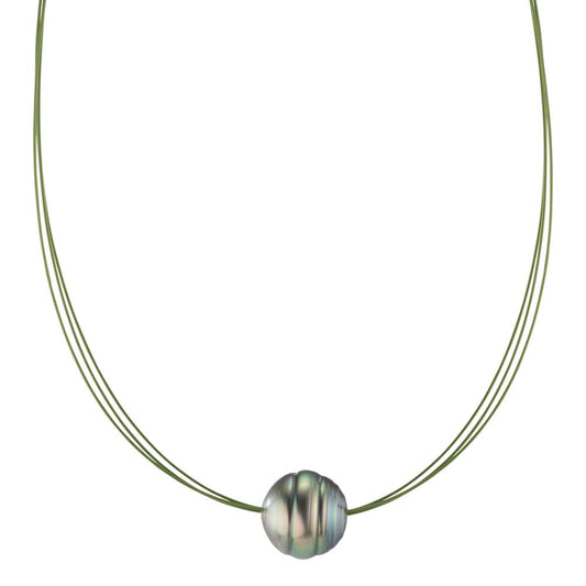 Collar Acero inoxidable Verde Recubierto de IP Perla de Tahití 42 cm