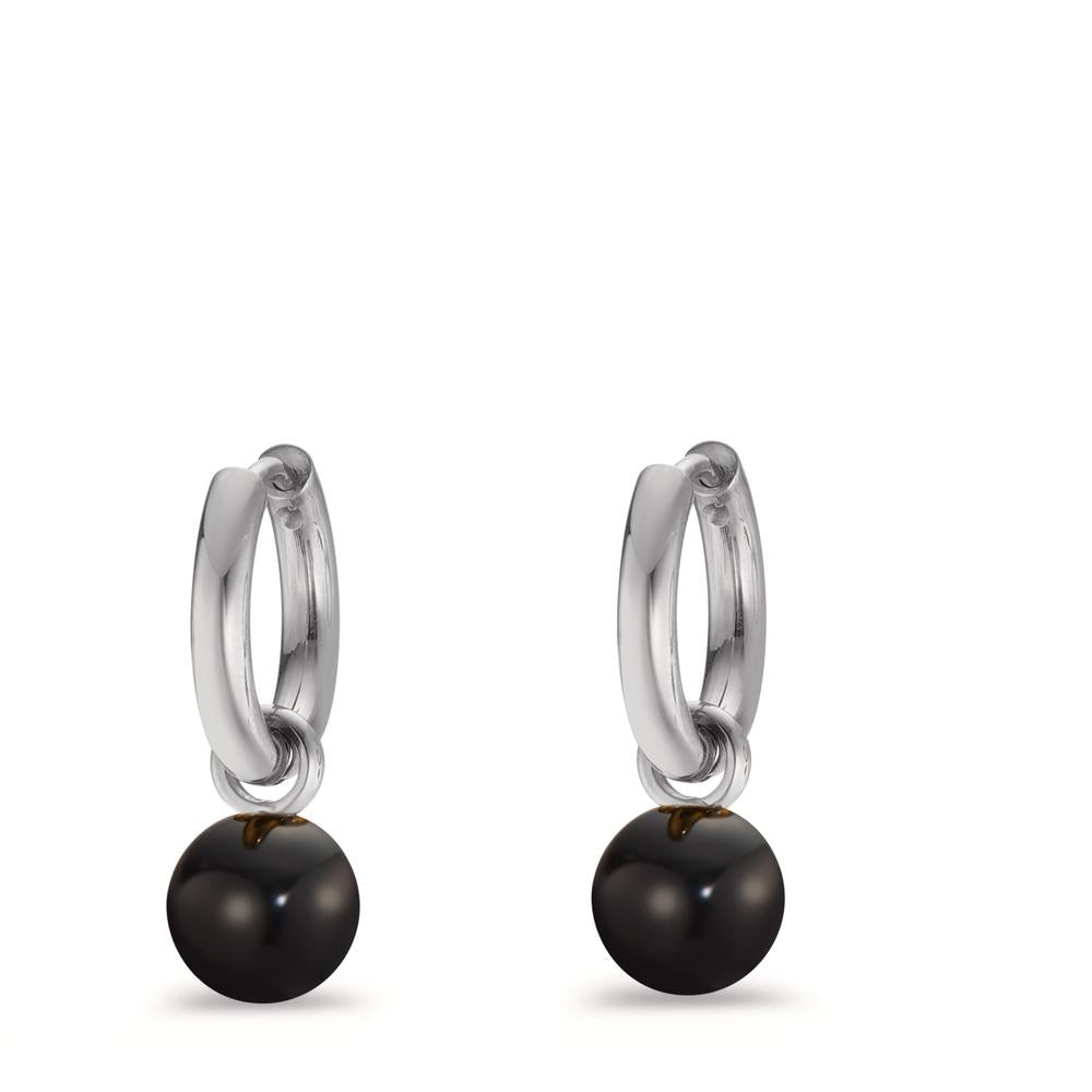 Aros con colgante Acero inoxidable Ágata negro, 2 piedras