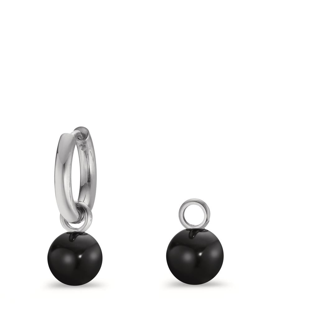 Aros con colgante Acero inoxidable Ágata negro, 2 piedras