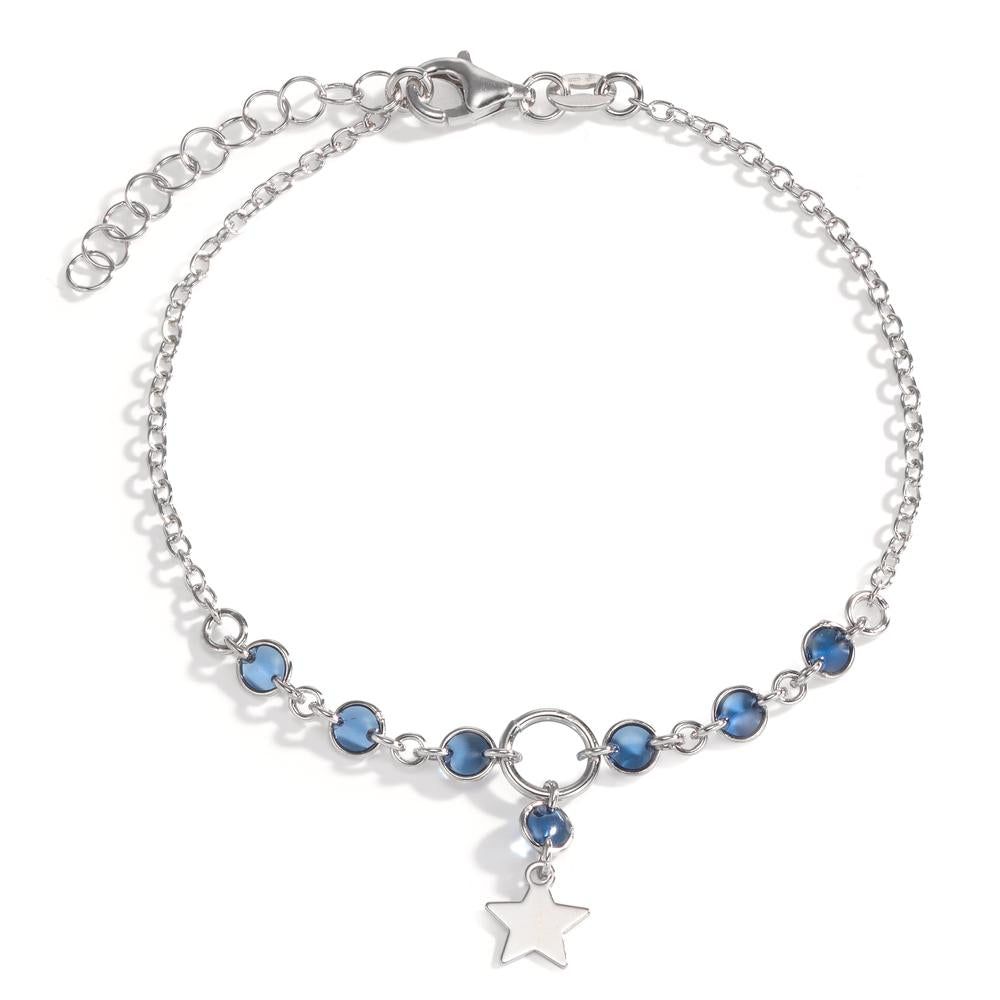 Pulsera Plata Cristal azul, 7 piedras Rodio plateado estrella 17-20 cm