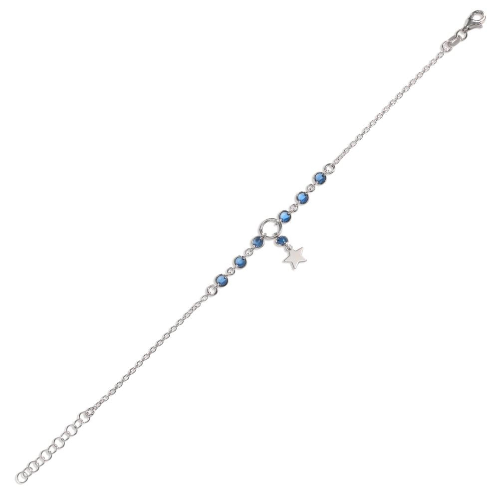 Pulsera Plata Cristal azul, 7 piedras Rodio plateado estrella 17-20 cm