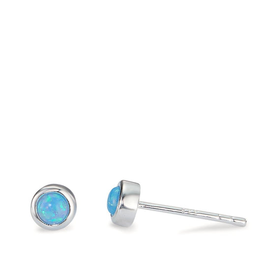 Pendientes Plata [synth. Opal] azul, 2 piedras Ø4.5 mm