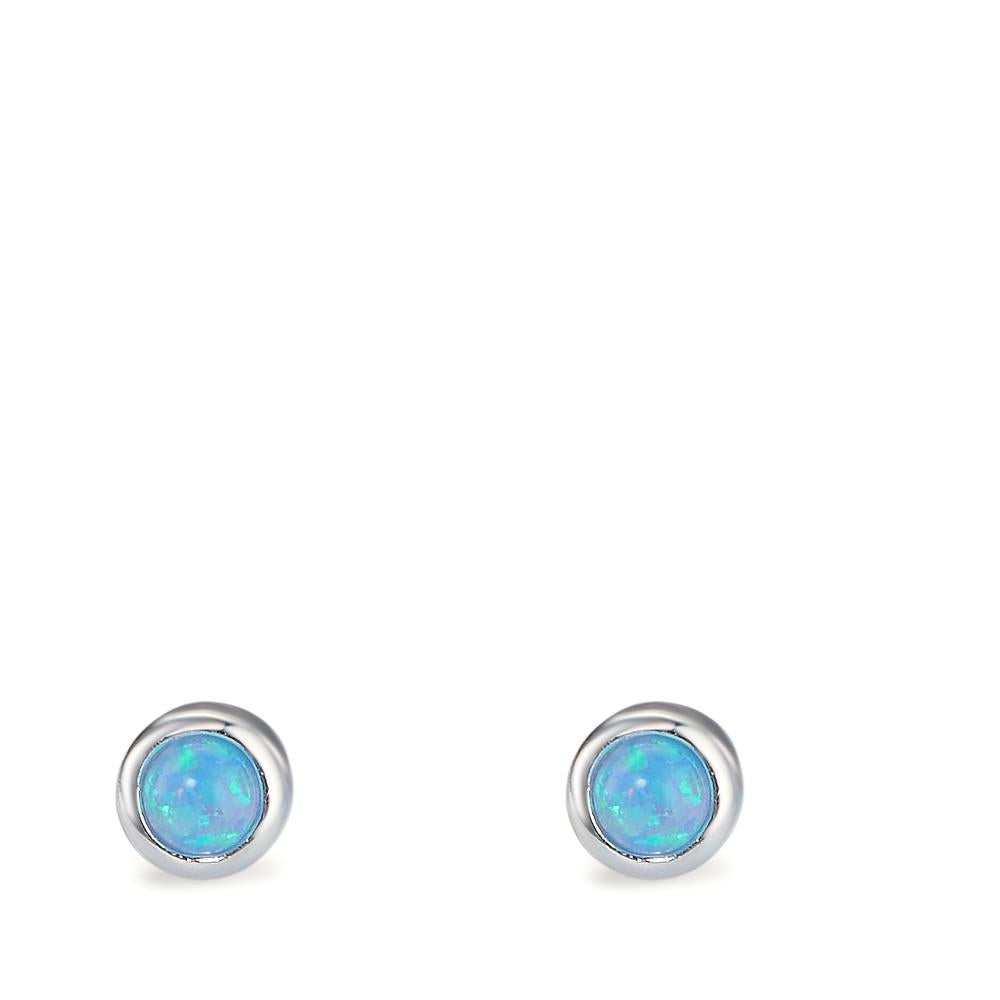 Pendientes Plata [synth. Opal] azul, 2 piedras Ø4.5 mm