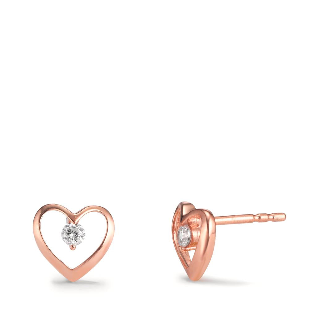 Pendientes Plata Circonita 2 piedras Rosa Dorado Corazón Ø8.5 mm