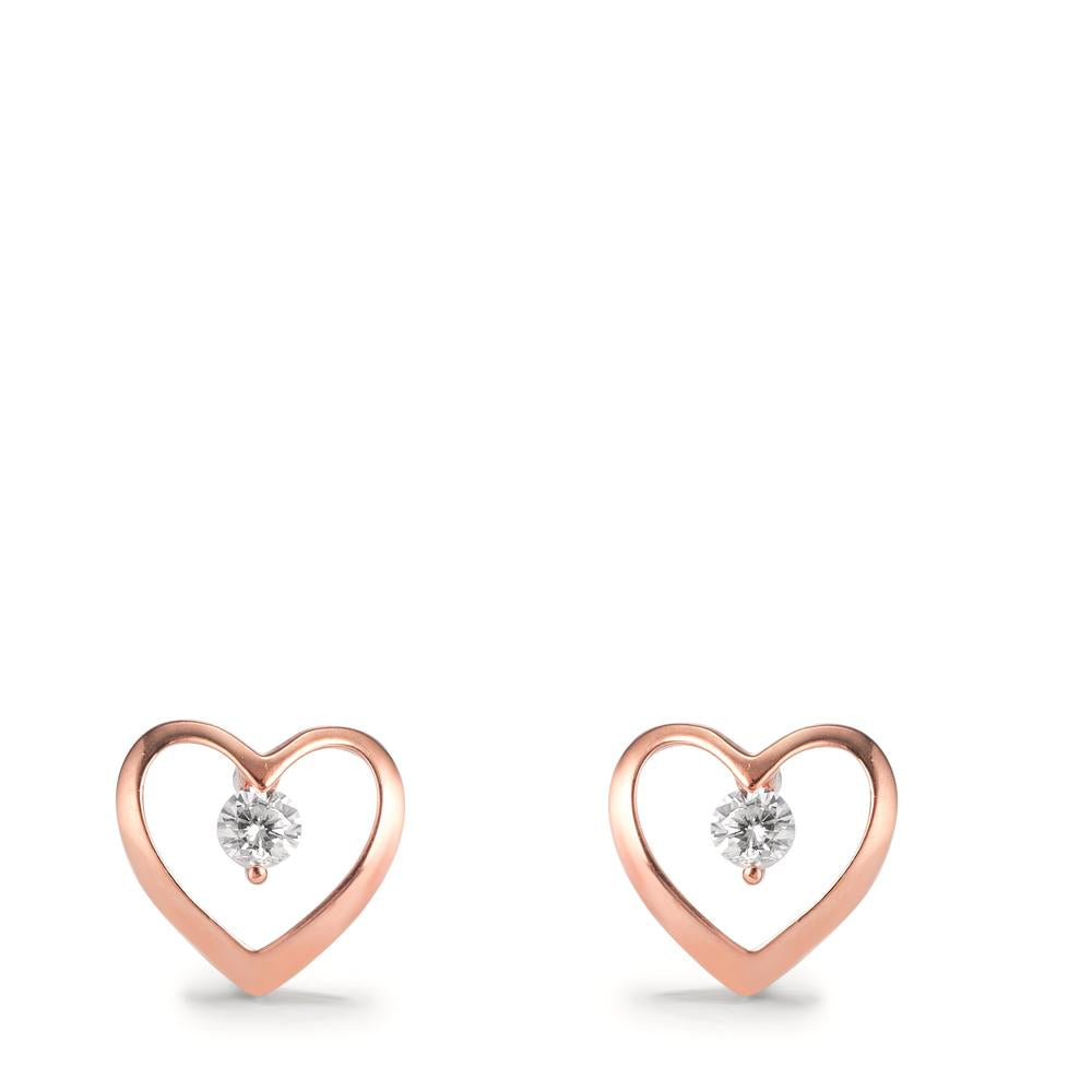 Pendientes Plata Circonita 2 piedras Rosa Dorado Corazón Ø8.5 mm