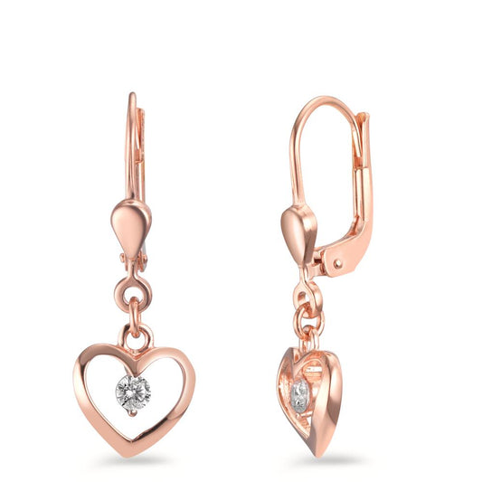 Pendientes Plata Circonita 2 piedras Rosa Dorado Corazón Ø9 mm