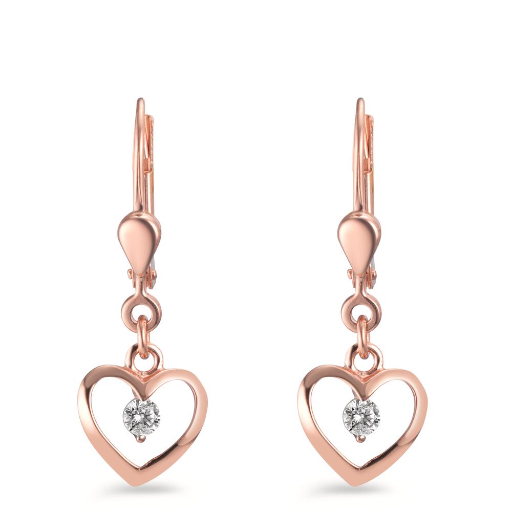 Pendientes Plata Circonita 2 piedras Rosa Dorado Corazón Ø9 mm