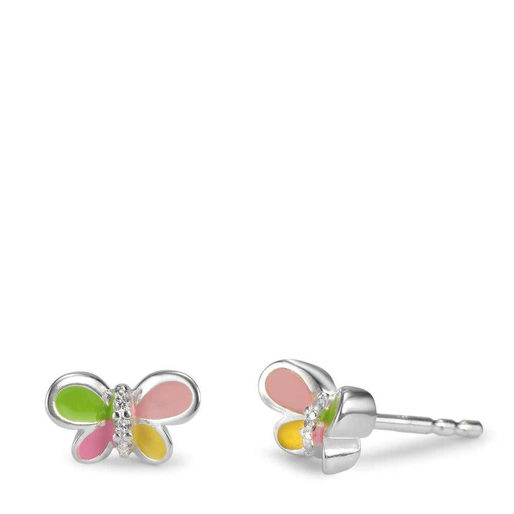 Pendientes Plata Circonita 6 piedras Esmaltado Mariposa