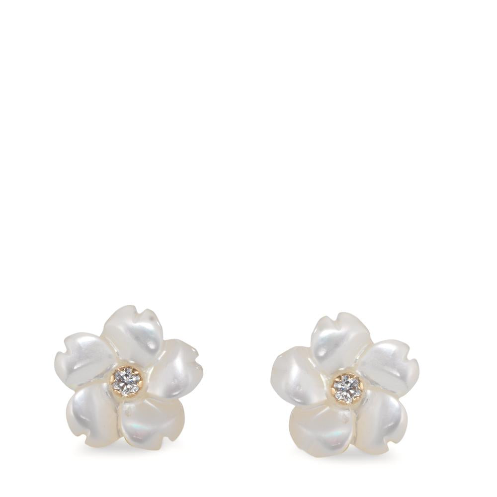 Pendientes Oro amarillo de 375/9K Circonita 2 piedras Madre perla Flor Ø8 mm