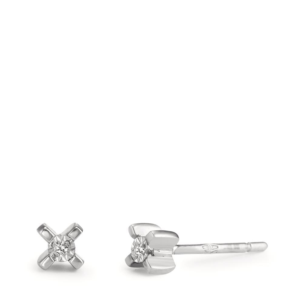 Pendientes 750/oro blanco de 18 quilates Diamante 0.01 ct, 2 piedras, w-si Ø3.5 mm