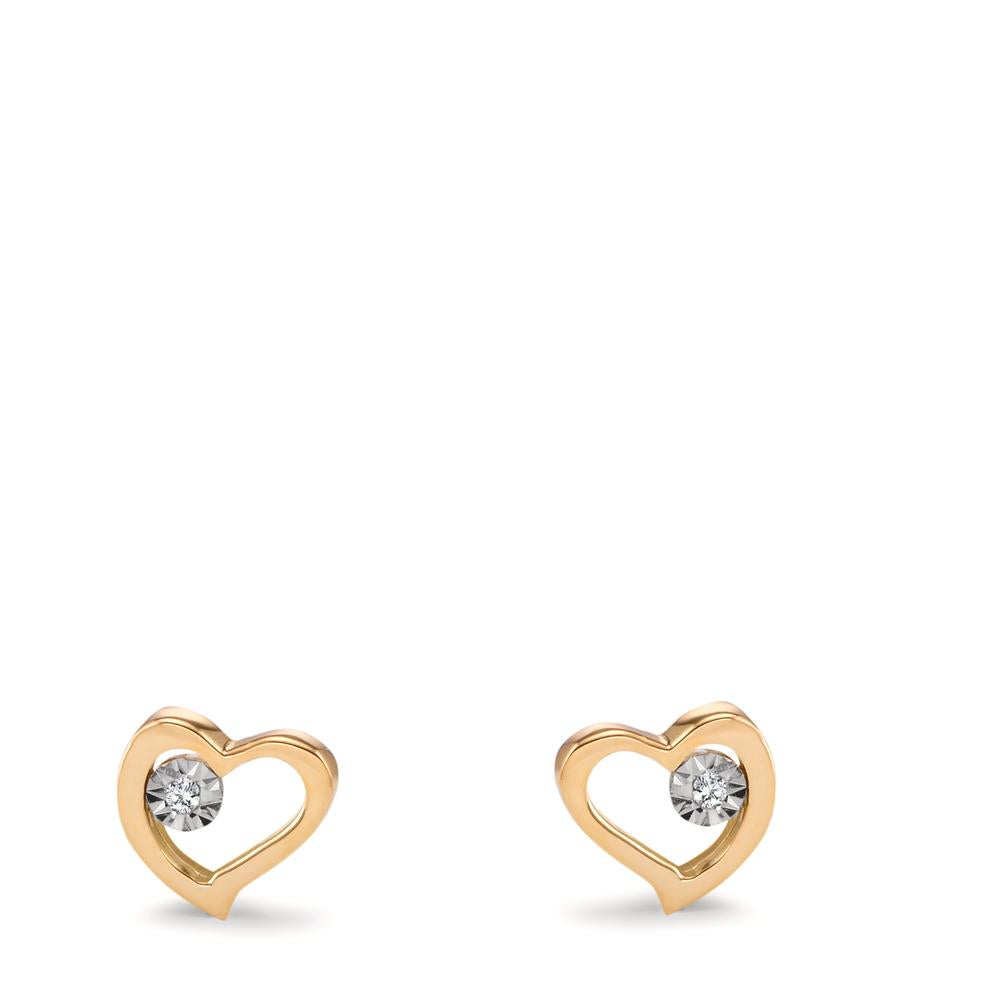 Pendientes 750/oro amarillo de 18 quilates Diamante 0.01 ct, 2 piedras, w-si Corazón Ø6 mm