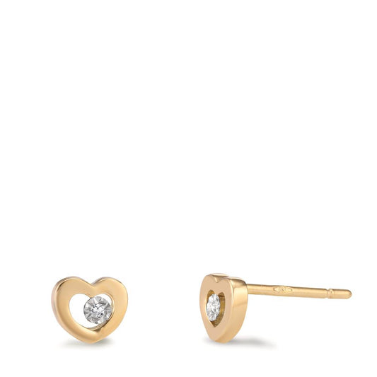 Pendientes 750/oro amarillo de 18 quilates Diamante 0.01 ct, 2 piedras, w-si Corazón Ø5.5 mm