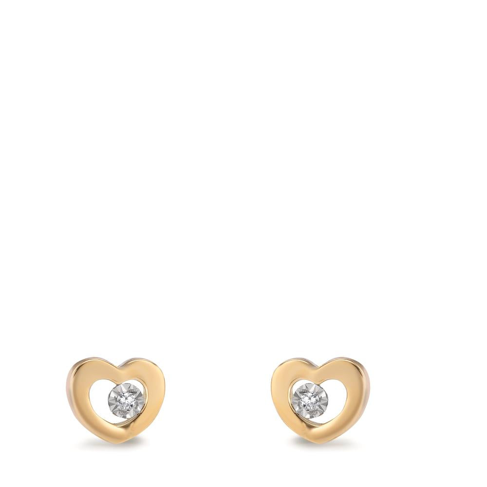 Pendientes 750/oro amarillo de 18 quilates Diamante 0.01 ct, 2 piedras, w-si Corazón Ø5.5 mm