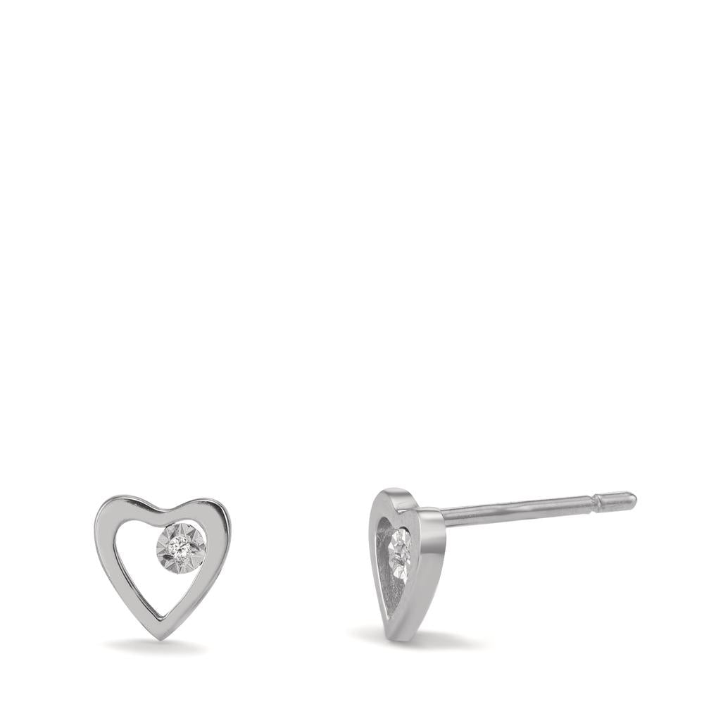 Pendientes 750/oro blanco de 18 quilates Diamante 0.01 ct, 2 piedras, w-si Corazón Ø6 mm