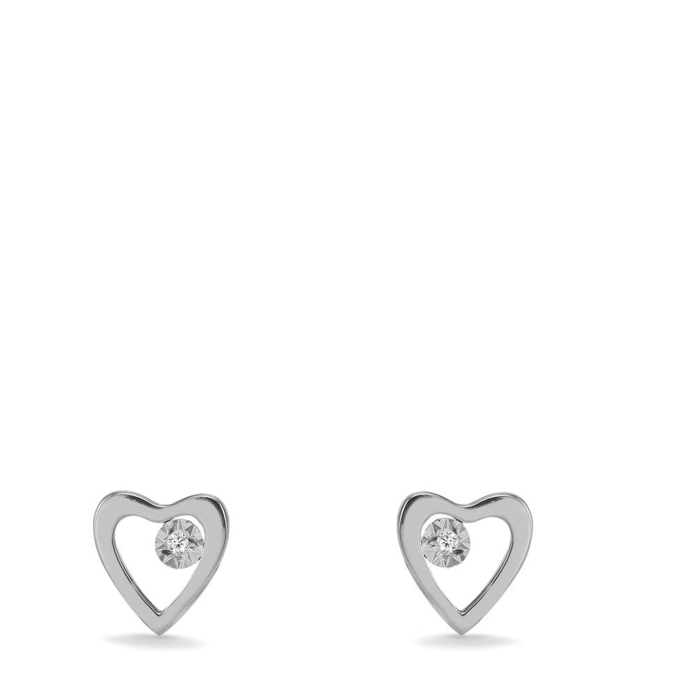 Pendientes 750/oro blanco de 18 quilates Diamante 0.01 ct, 2 piedras, w-si Corazón Ø6 mm