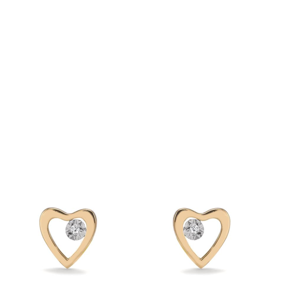 Pendientes 750/oro amarillo de 18 quilates Diamante 0.01 ct, 2 piedras, w-si Corazón Ø6 mm