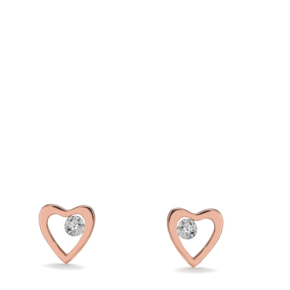 Pendientes 750/oro rojo de 18 quilates Diamante 0.01 ct, 2 piedras, w-si Corazón Ø6 mm