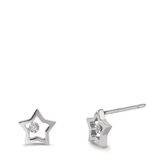 Pendientes 750/oro blanco de 18 quilates Diamante 0.01 ct, 2 piedras, w-si estrella Ø7.5 mm