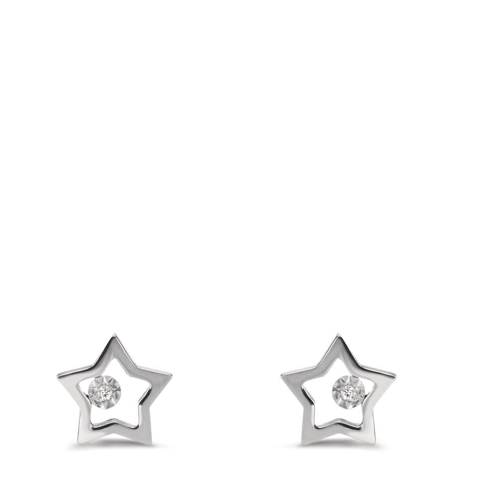 Pendientes 750/oro blanco de 18 quilates Diamante 0.01 ct, 2 piedras, w-si estrella Ø7.5 mm