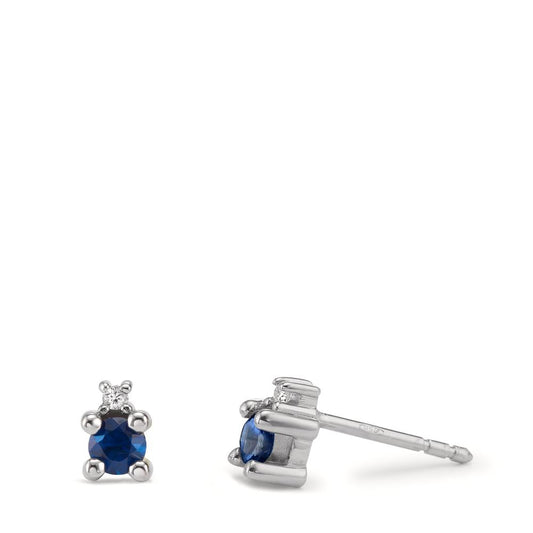 Pendientes 750/oro blanco de 18 quilates Zafiro azul, Diamante blanco, 0.02 ct, w-si