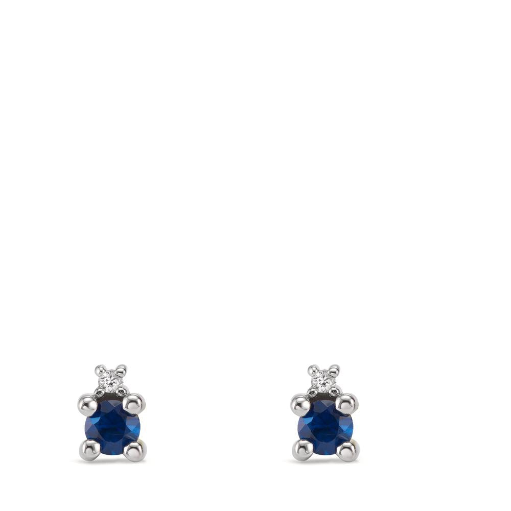 Pendientes 750/oro blanco de 18 quilates Zafiro azul, Diamante blanco, 0.02 ct, w-si