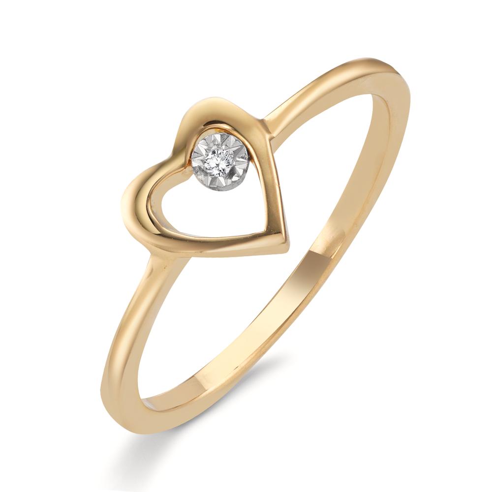 Anillo de dedo 750/oro amarillo de 18 quilates Diamante 0.005 ct, w-si Corazón Ø6.5 mm