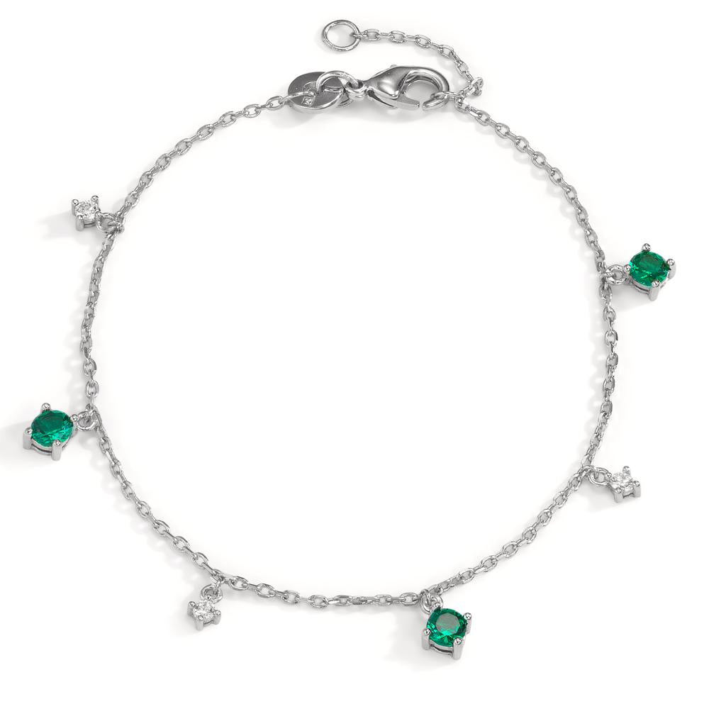 Pulsera Plata Circonita verde, 6 piedras Rodio plateado 16-18 cm