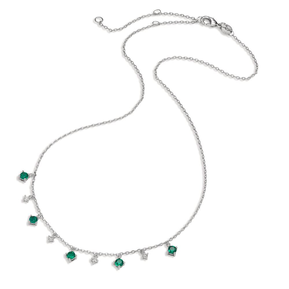 Collar Plata Circonita verde, 9 piedras Rodio plateado 38-45 cm