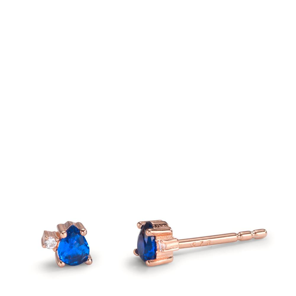 Pendientes Plata Circonita azul zafiro, 4 piedras Rosa Dorado Ø4 mm