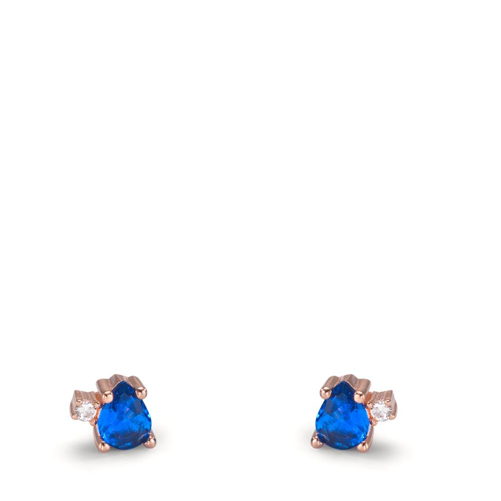 Pendientes Plata Circonita azul zafiro, 4 piedras Rosa Dorado Ø4 mm