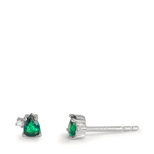 Pendientes Plata Circonita verde, 4 piedras Rodio plateado Ø4 mm