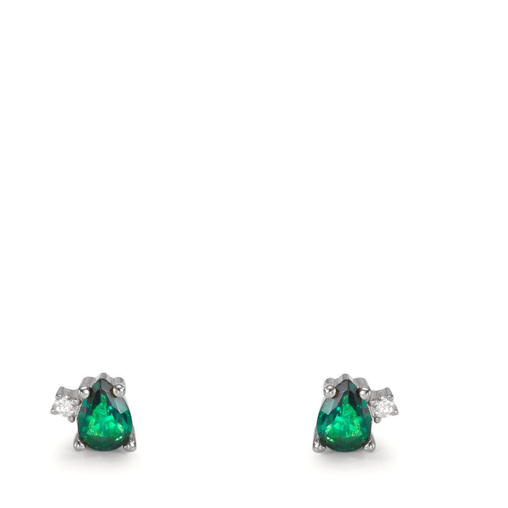 Pendientes Plata Circonita verde, 4 piedras Rodio plateado Ø4 mm