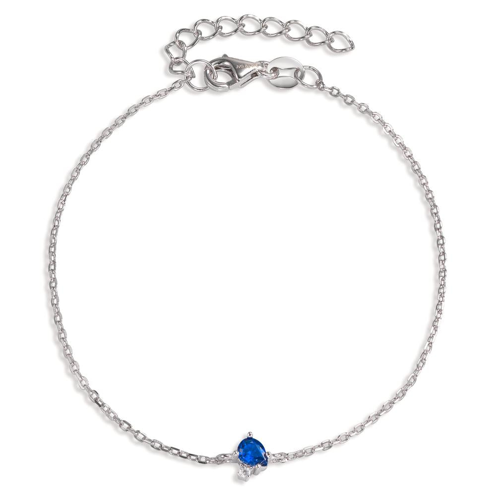 Pulsera Plata Circonita azul zafiro, 2 piedras Rodio plateado 16-19 cm