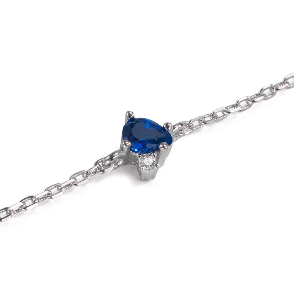 Pulsera Plata Circonita azul zafiro, 2 piedras Rodio plateado 16-19 cm