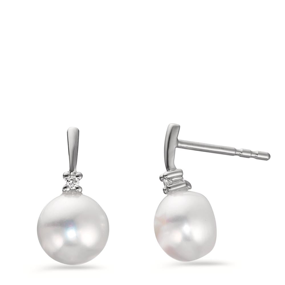 Pendientes 750/oro blanco de 18 quilates Diamante 0.02 ct, 2 piedras, w-pi1 Perla cultivada de agua dulce