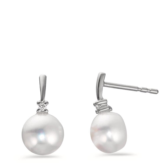 Pendientes 750/oro blanco de 18 quilates Diamante 0.02 ct, 2 piedras, w-pi1 Perla cultivada de agua dulce