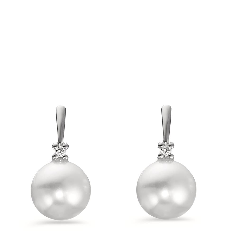 Pendientes 750/oro blanco de 18 quilates Diamante 0.02 ct, 2 piedras, w-pi1 Perla cultivada de agua dulce