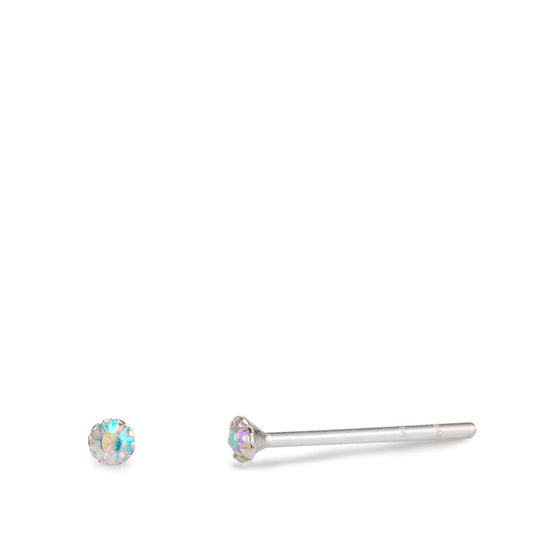 Pendientes Plata Circonita color del arcoiris, 2 piedras Ø2 mm