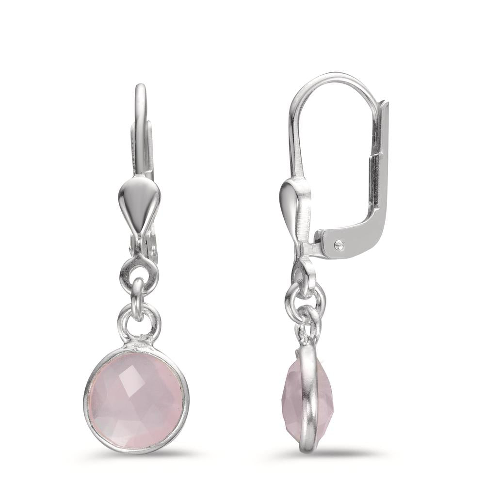 Pendientes Plata Calcedonia rosa, 2 piedras Ø7 mm