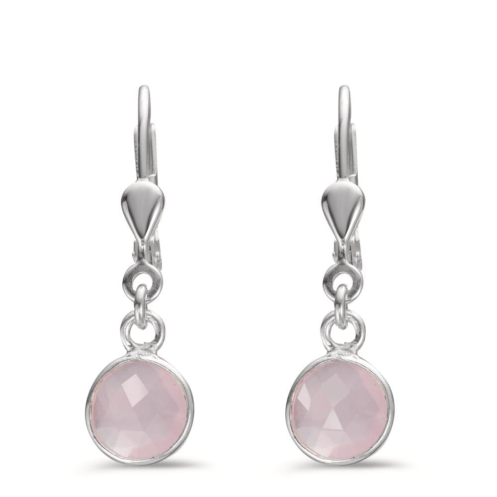 Pendientes Plata Calcedonia rosa, 2 piedras Ø7 mm