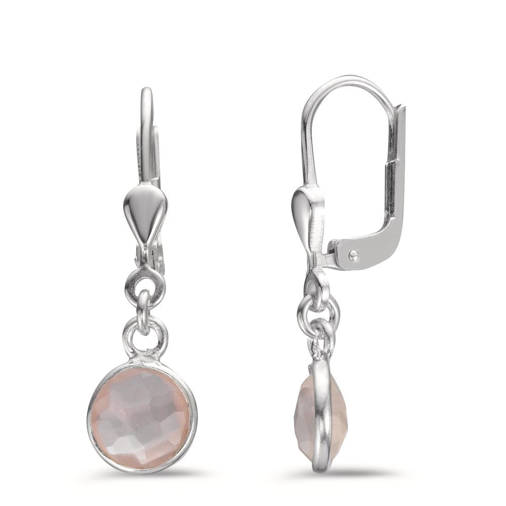 Pendientes Plata Cuarzo rosa 2 piedras Ø7 mm