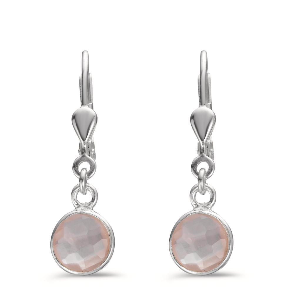 Pendientes Plata Cuarzo rosa 2 piedras Ø7 mm