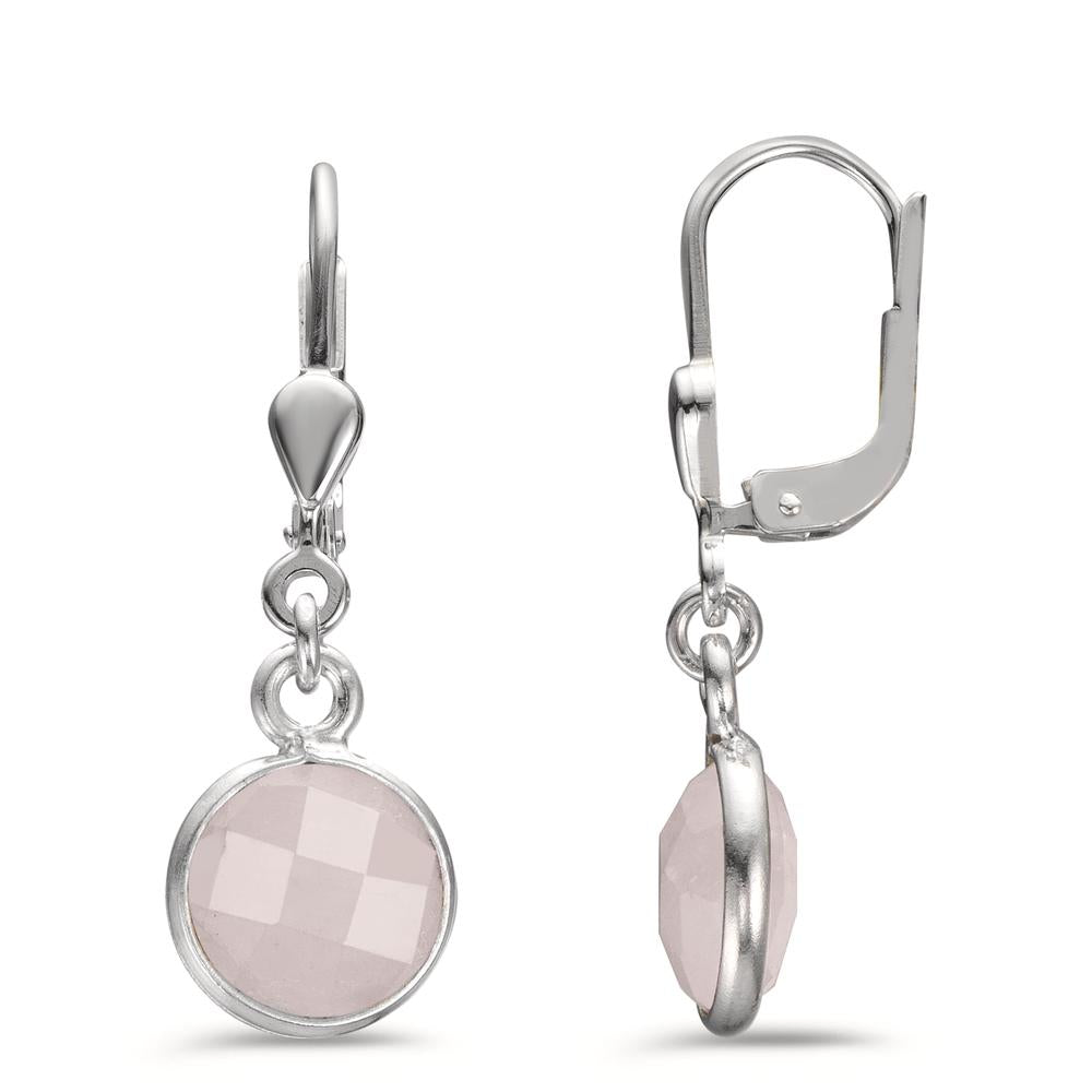 Pendientes Plata Cuarzo rosa 2 piedras Ø9 mm