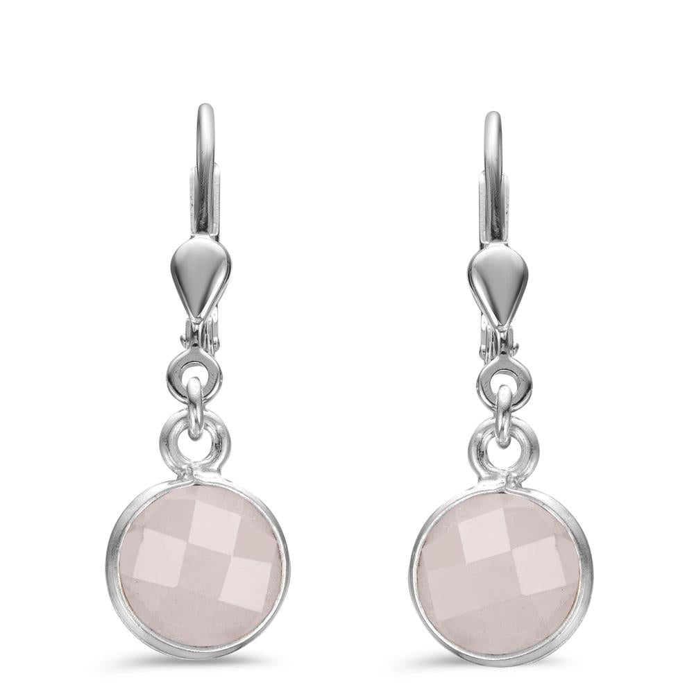 Pendientes Plata Cuarzo rosa 2 piedras Ø9 mm