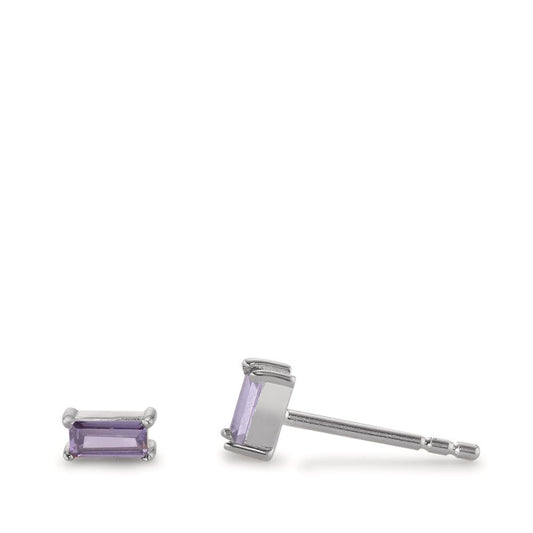 Pendientes Plata Circonita Violeta, 2 piedras Rodio plateado