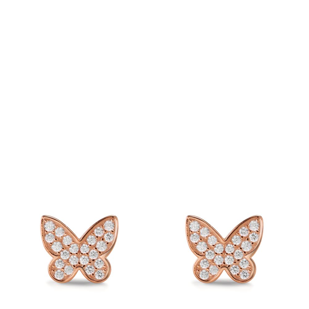 Pendientes Plata Circonita Rosa Dorado Mariposa Ø7 mm